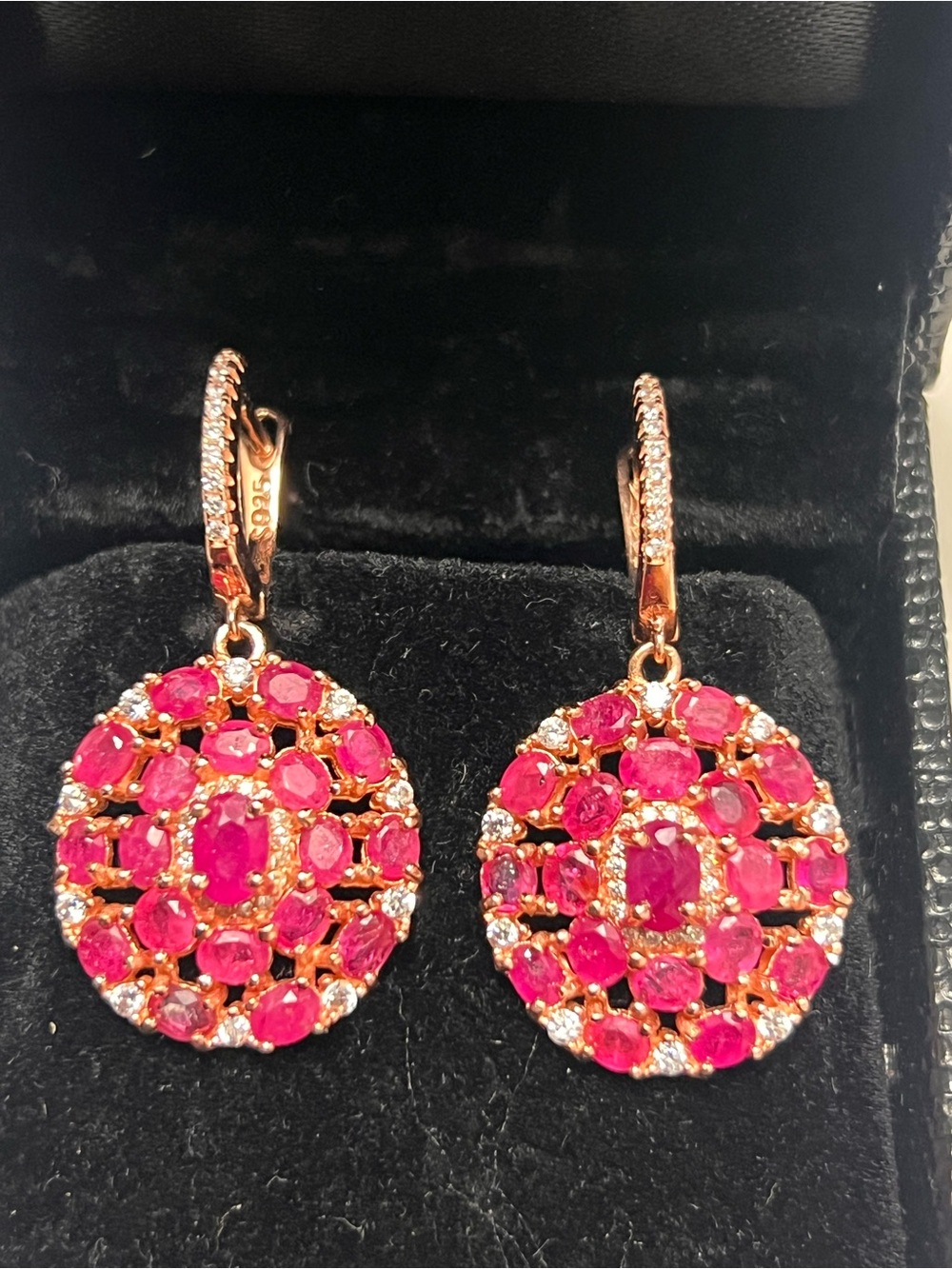 Genuine Ruby sterling silver Rose Gold Drop Earrings with sapphires